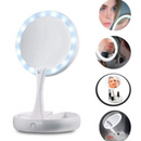 Espelho de Maquiagem LED Dupla Face – Luz, Ampliação e Organização