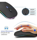Mouse Sem Fio LED Preto – Bluetooth, USB, Bateria Longa