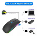 Mouse Sem Fio LED Preto – Bluetooth, USB, Bateria Longa