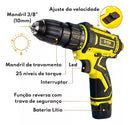 Furadeira/Parafusadeira 12V Sem Fio – Kit 24 Acessórios